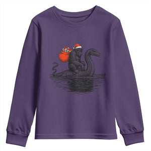 Funny Bigfoot Christmas Youth Sweatshirt Sasquatch Loch Ness Cryptid Xmas TS14 Purple Print Your Wear