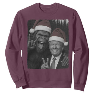 Funny Bigfoot Selfie Christmas Sweatshirt Sasquatch Trump Meme TS14 Maroon Print Your Wear