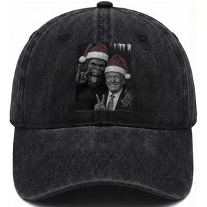 Funny Bigfoot Selfie Christmas Washed Cotton Baseball Cap Sasquatch Trump Meme TS14 Washed Cap Universal Fit Black Print Your Wear