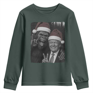 Funny Bigfoot Selfie Christmas Youth Sweatshirt Sasquatch Trump Meme TS14 Dark Forest Green Print Your Wear