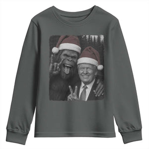 Funny Bigfoot Selfie Christmas Youth Sweatshirt Sasquatch Trump Meme TS14 Dark Heather Print Your Wear