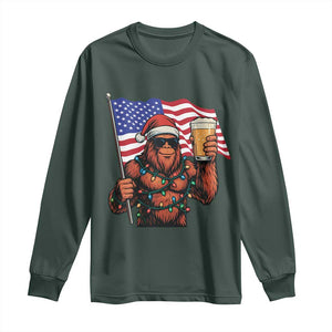 Bigfoot Beer Christmas Long Sleeve Shirt Sasquatch American Flag Patriotic TS14 Dark Forest Green Print Your Wear