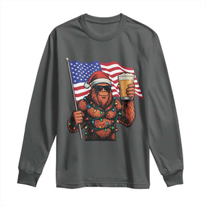 Bigfoot Beer Christmas Long Sleeve Shirt Sasquatch American Flag Patriotic TS14 Dark Heather Print Your Wear