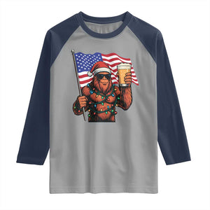 Bigfoot Beer Christmas Raglan Shirt Sasquatch American Flag Patriotic TS14 Sport Gray Navy Print Your Wear