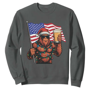 Bigfoot Beer Christmas Sweatshirt Sasquatch American Flag Patriotic TS14 Dark Heather Print Your Wear