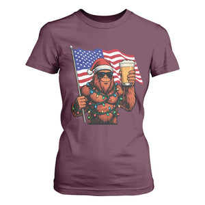 Bigfoot Beer Christmas T Shirt For Women Sasquatch American Flag Patriotic TS14 Maroon Print Your Wear
