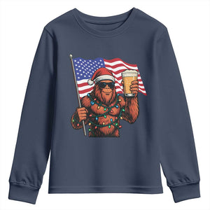 Bigfoot Beer Christmas Youth Sweatshirt Sasquatch American Flag Patriotic TS14 Navy Print Your Wear