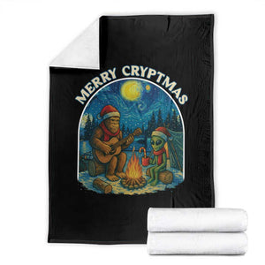 Funny Bigfoot Christmas Throw Blanket Sasquatch Alien Merry Cryptmas TS14 Black Print Your Wear