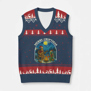 Funny Bigfoot Xmas V-Neck Knit Sweater Vest Sasquatch Alien Merry Cryptmas TS14 Navy Red Print Your Wear