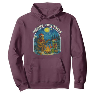 Funny Bigfoot Christmas Hoodie Sasquatch Alien Merry Cryptmas TS14 Maroon Print Your Wear