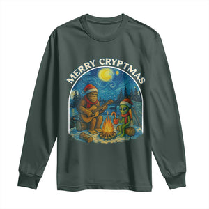 Funny Bigfoot Christmas Long Sleeve Shirt Sasquatch Alien Merry Cryptmas TS14 Dark Forest Green Print Your Wear