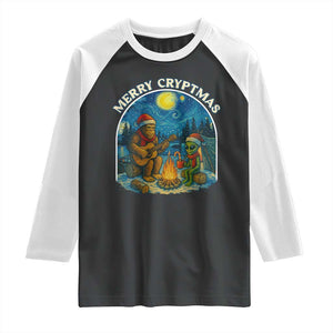 Funny Bigfoot Christmas Raglan Shirt Sasquatch Alien Merry Cryptmas TS14 Black White Print Your Wear