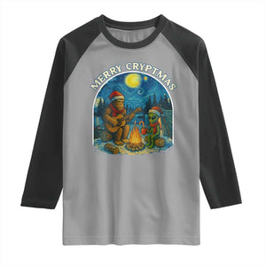Funny Bigfoot Christmas Raglan Shirt Sasquatch Alien Merry Cryptmas TS14 Sport Gray Black Print Your Wear