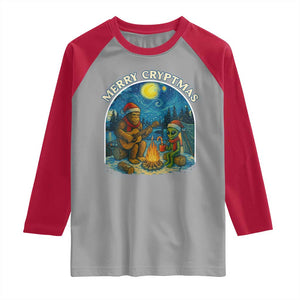 Funny Bigfoot Christmas Raglan Shirt Sasquatch Alien Merry Cryptmas TS14 Sport Gray Red Print Your Wear