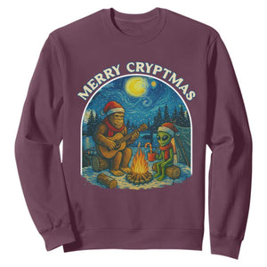 Funny Bigfoot Christmas Sweatshirt Sasquatch Alien Merry Cryptmas TS14 Maroon Print Your Wear