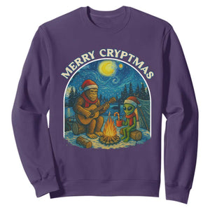 Funny Bigfoot Christmas Sweatshirt Sasquatch Alien Merry Cryptmas TS14 Purple Print Your Wear