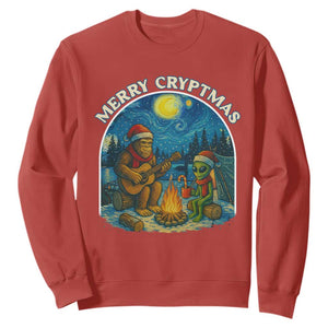 Funny Bigfoot Christmas Sweatshirt Sasquatch Alien Merry Cryptmas TS14 Red Print Your Wear
