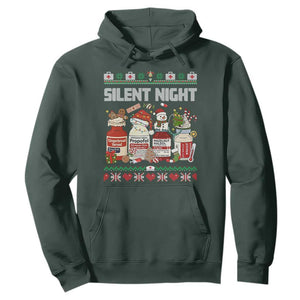 Silent Night Christmas Hoodie Funny ICU Nurse Xmas TS14 Dark Forest Green Print Your Wear