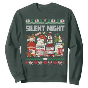 Silent Night Christmas Sweatshirt Funny ICU Nurse Xmas TS14 Dark Forest Green Print Your Wear