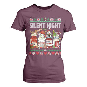 Silent Night Christmas T Shirt For Women Funny ICU Nurse Xmas TS14 Maroon Print Your Wear