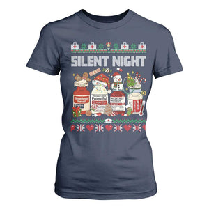 Silent Night Christmas T Shirt For Women Funny ICU Nurse Xmas TS14 Navy Print Your Wear