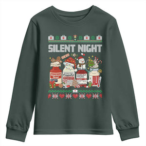 Silent Night Christmas Youth Sweatshirt Funny ICU Nurse Xmas TS14 Dark Forest Green Print Your Wear