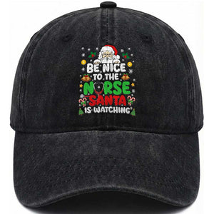Christmas Nurse Washed Cotton Baseball Cap Be Nice To The Nurse Santa Is Watching TS14 Washed Cap Universal Fit Black Print Your Wear