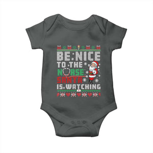 Funny Nurse Christmas Baby Onesie Be Nice To The Nurse Santa Is Watching TS14 Dark Heather Print Your Wear
