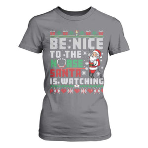 Funny Nurse Christmas T Shirt For Women Be Nice To The Nurse Santa Is Watching - Print Your Wear