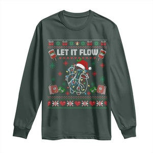 Let It Flow Christmas Long Sleeve Shirt Anatomy Heart Cardiac Nurse Santa Xmas TS14 Dark Forest Green Print Your Wear