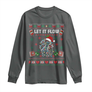 Let It Flow Christmas Long Sleeve Shirt Anatomy Heart Cardiac Nurse Santa Xmas TS14 Dark Heather Print Your Wear