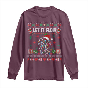 Let It Flow Christmas Long Sleeve Shirt Anatomy Heart Cardiac Nurse Santa Xmas TS14 Maroon Print Your Wear