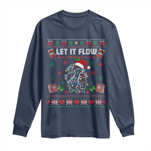 Let It Flow Christmas Long Sleeve Shirt Anatomy Heart Cardiac Nurse Santa Xmas TS14 Navy Print Your Wear