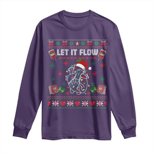 Let It Flow Christmas Long Sleeve Shirt Anatomy Heart Cardiac Nurse Santa Xmas TS14 Purple Print Your Wear