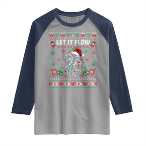 Let It Flow Christmas Raglan Shirt Anatomy Heart Cardiac Nurse Santa Xmas TS14 Sport Gray Navy Print Your Wear