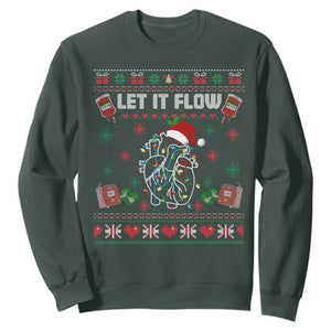 Let It Flow Christmas Sweatshirt Anatomy Heart Cardiac Nurse Santa Xmas TS14 Dark Forest Green Print Your Wear