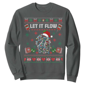 Let It Flow Christmas Sweatshirt Anatomy Heart Cardiac Nurse Santa Xmas TS14 Dark Heather Print Your Wear