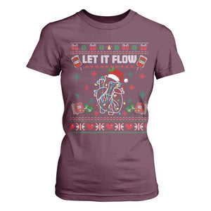 Let It Flow Christmas T Shirt For Women Anatomy Heart Cardiac Nurse Santa Xmas TS14 Maroon Print Your Wear