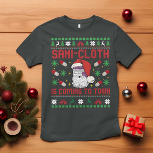 Sani-cloth Is Coming To Town T Shirt Funny Nurse Christmas TS14 Dark Heather Print Your Wear
