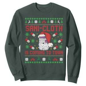 Sani-cloth Is Coming To Town Sweatshirt Funny Nurse Christmas TS14 Dark Forest Green Print Your Wear