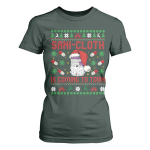 Sani-cloth Is Coming To Town T Shirt For Women Funny Nurse Christmas TS14 Dark Forest Green Print Your Wear