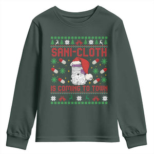 Sani-cloth Is Coming To Town Youth Sweatshirt Funny Nurse Christmas TS14 Dark Forest Green Print Your Wear