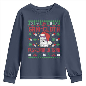 Sani-cloth Is Coming To Town Youth Sweatshirt Funny Nurse Christmas TS14 Navy Print Your Wear