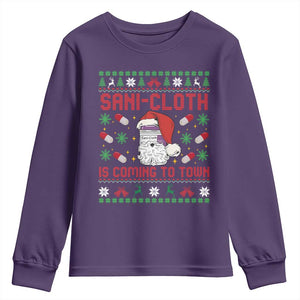 Sani-cloth Is Coming To Town Youth Sweatshirt Funny Nurse Christmas TS14 Purple Print Your Wear