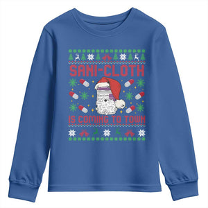 Sani-cloth Is Coming To Town Youth Sweatshirt Funny Nurse Christmas TS14 Royal Blue Print Your Wear