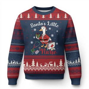 Christmas Goose Nurse Ugly Christmas Sweater Santa Little Nurse TS14 Navy Red Print Your Wear