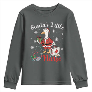 Christmas Goose Nurse Youth Sweatshirt Santa Little Nurse TS14 Dark Heather Print Your Wear