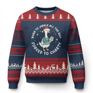 Christmas Goose Nurse Ugly Christmas Sweater Born To Jingle All The Way Forrced To Chart TS14 Navy Red Print Your Wear