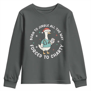 Christmas Goose Nurse Youth Sweatshirt Born To Jingle All The Way Forrced To Chart TS14 Dark Heather Print Your Wear