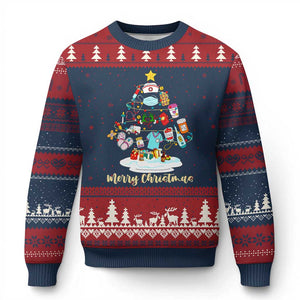 Christmas Nurse Tree Lights Ugly Christmas Sweater TS14 Navy Red Print Your Wear